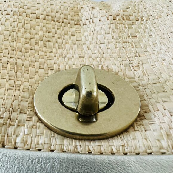 COACH Parker Straw Top Gold Leather Trim Top Handle Small Shoulder Bag - Picture 3 of 13